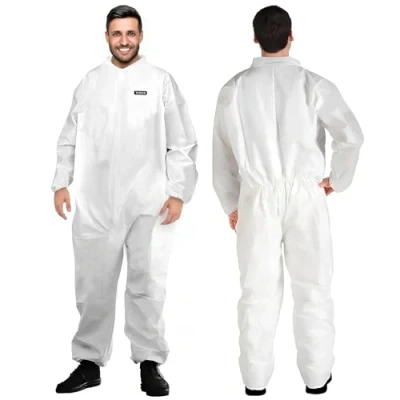 Image of YIBER Hazmat Suit Disposable Overalls Heavy Duty Full Body Painters Coveralls in 7 Sizes with Multiple Specifications for Men &amp; Women Without Hood Breathable Water Resistant