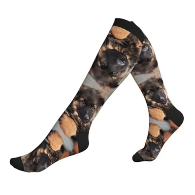 Image of JEJEA Cute German Shepherd Puppy Print Compression Socks For Women Men, Nurse Socks, Supports Running Sports