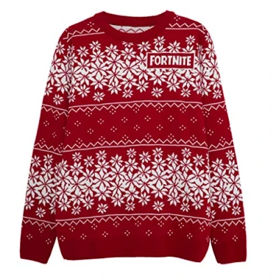 Image of Fortnite Fair Isle Knitted Jumper, Adults, XS 5XL, Burgundy, Official Merchandise
