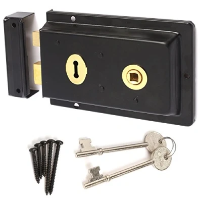 Image of Traditional Old English 1920s Victorian Style Rim Lock + Keys Door Latch Deadlock