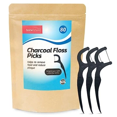 Image of 80pk Charcoal Tooth Floss Sticks, Biodegradable Picks, Harps, Dental Picks Toothpick,