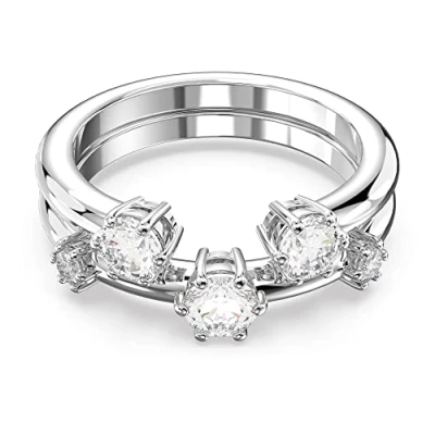 Image of Swarovski Constella Cocktail Ring, White Zirconia Crystals in a Rhodium Plated Setting, from the Collection, Size 55