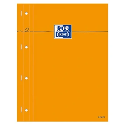 Image of OXFORD Pack of 5 Perforated Notepads A4+ Large Squares Seyès 80 Sheets Stapled Side Cover Card Orange