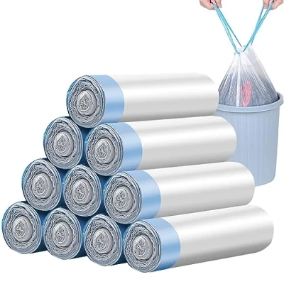 Image of 150 x 15L Bin Bags Extra Strong Liners, 10 Rolls, 45 50cm Drawstring Bags, Unscented Garbage for Kitchen Office (Blue)