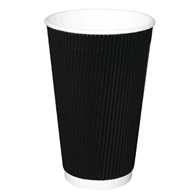 Image of 25X Fiesta Takeaway Coffee Cups Ripple Wall Kraft Black 16oz / Commercial Restaurant Cafe Shop Retail