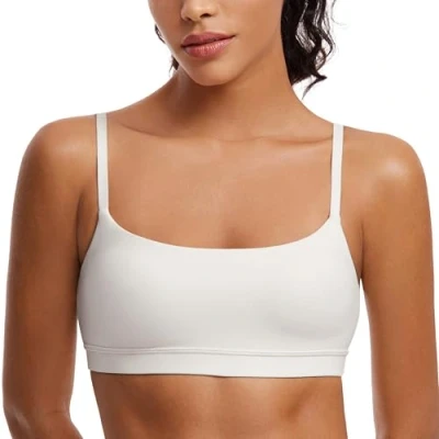 Image of CRZ Yoga Butterluxe Women&#039;s Adjustable Straps Sports Bra Padded Scoop Neck Bras Wireless Workout Crop Top Milky White 14