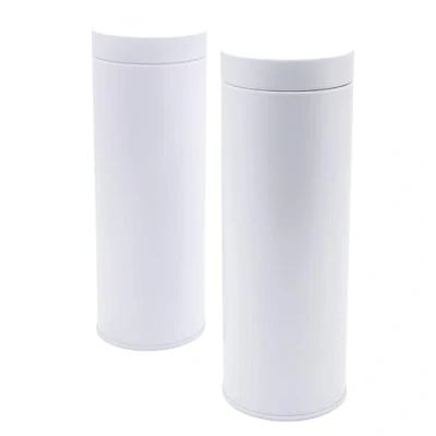 Image of Dosenritter 2 x round coffee pod tin/storage tin, aroma tight made of metal for 200g Earl Grey each, approx. 20 pods 7 cm (H,ø) ideal as a protein or spice tin (white)