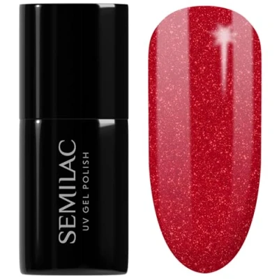 Image of SEMILAC Gel Nail Polish Long Lasting and Easy to Apply Perfect for Home Professional Manicure Pedicure 025 Glitter Red UV Polish, 7 ml.