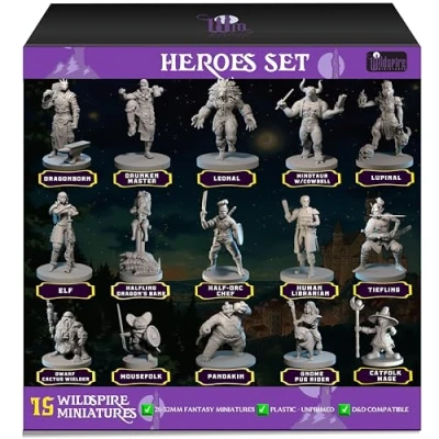 Image of 15 Hero Character &amp; NPC Miniatures for DND D&amp;D Dungeon and Dragons Minis Figures D Fantasy Tabletop RPG Bulk Unpainted Mini