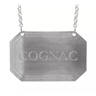 Image of County Engraving Plain Rectangular Pewter Decanter Label Bottle Tag (Cognac)