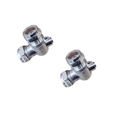 Image of 15mm Angled Isolation Valves, 2 Pack, Chrome Plated, WRAS Approved, Brass Pipe Fittings,