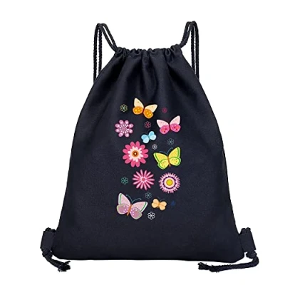 Image of Drawstring Gym Bag, String Swim PE Bag,Large Sports Backpack Bags for Women Men, Travel Beach School Bag with Waterproof Kids,Boys,Girls Men (Butterfly)