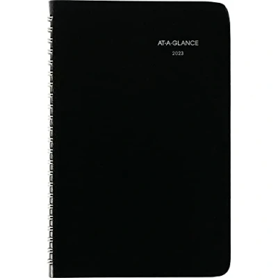 Image of AT A GLANCE 2023 Weekly Planner, DayMinder, Hourly Appointment Book, 5 1/2&quot; x 8 1/2&quot;, Small, Tabbed Telephone/Address Pages, Black (G21000)