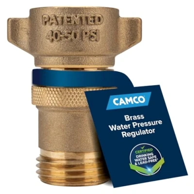 Image of Camco (40055 RV Brass Inline Water Pressure Regulator Helps Protect Plumbing and Hoses from High City
