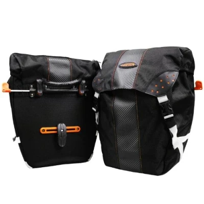 Image of Ibera Bicycle Bag PakRak Clip On Quick Release All Weather Bike Panniers (Pair), Includes Rain Cover, Black