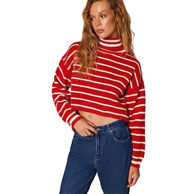 Image of Trendyol FeMan Regular fit Basic Turtleneck Knitwear Sweater,Red,S