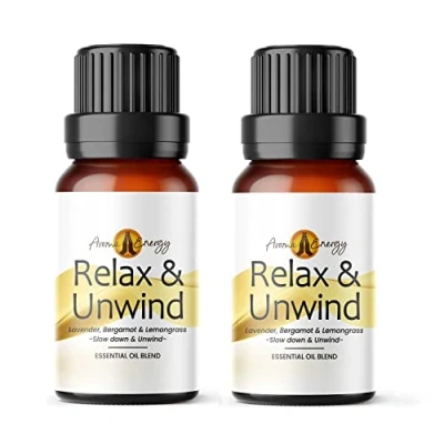 Image of Aroma Energy Relax &amp; Unwind Essential Oil Blend 20ml (2 x 10ml Bottles) Contains Lavender, Bergamot Lemongrass 100% Pure Natural