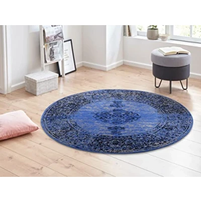Image of HANSE Home Gloria Orient Round Rug Diameter 160 cm Living Room Multicoloured Vintage Oriental Pattern for Hallway, Dining Room, Bedroom, Children&#039;s Kitchen Jeans