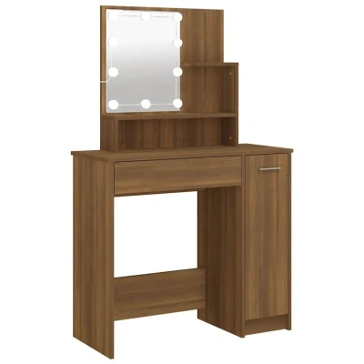 Image of vidaXL Dressing Table with LED Brown Oak 86.5x35x136 cm