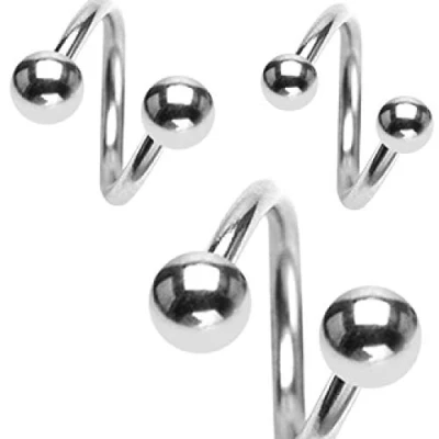 Image of The Goldmine Twisted 316L Surgical Stainless Steel Barbell 16GA(1.2mm) 3/8&quot;(10mm) bar, 3mm balls