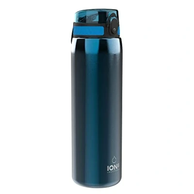 Image of Ion8 1 Litre Stainless Steel Water Bottle, Leak Proof, One Finger Flip Lid, Secure Lock, Carry Handle, Dishwasher Safe, Durable, 1200ml (40oz), Metallic Blue