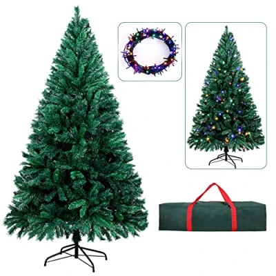 Image of OUSFOT Christmas Tree 6ft with 250 LED 25M Colorful Lights Oxford Storage Bag 815 Branches Decoration Foldable
