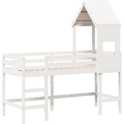 Image of vidaXL Loft Bed with Ladder and Roof without Mattress White 90x190 cm Single