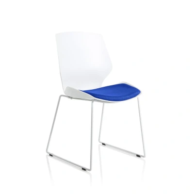 Image of Florence Sled White Frame Bespoke Stevia Blue Fabric Visitor Chair