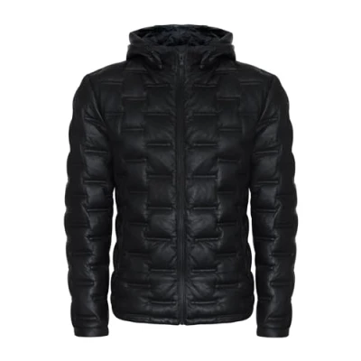 Image of Infinity Leather Mens Hooded Puffer Quilted Bomber Jacket Belem Black Lamb Size 4XL