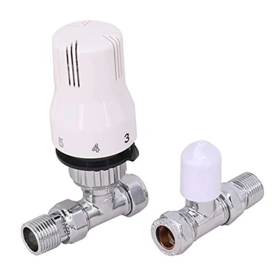 Image of Warmehaus Thermostatic Radiator Valve 15mm x 1/2 Inch Straight White Chrome Rad TRV + Lockshield