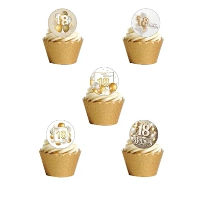 Image of 24 PRECUT 18th Eighteenth Birthday Girl Edible Wafer Paper Round Cake Toppers Decorations