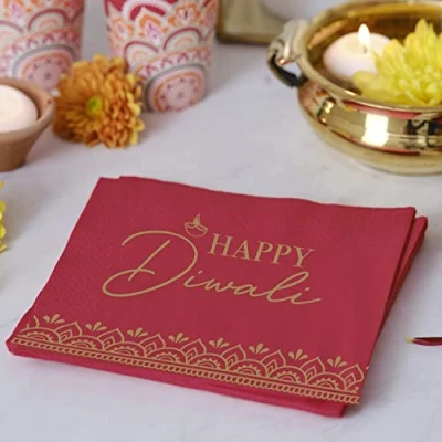 Image of Ginger Ray Happy Diwali Paper Party Napkins 16 Pack,16 x centimeters