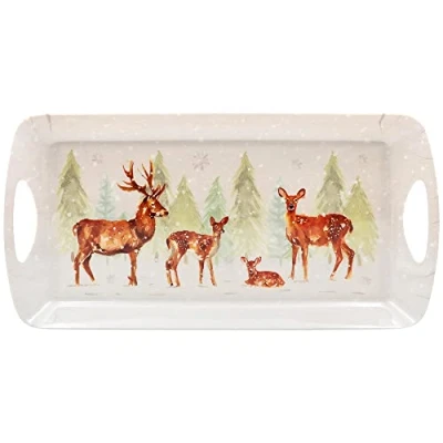 Image of Forest Family Woodland Deer Scene Idea Melamine Tray 41 x 21 3cm with Carrying Handles