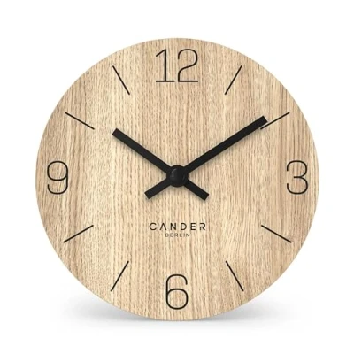 Image of Cander Berlin MNU 2712 D Table Clock 12 cm Battery Operated Wood Veneer Oak without Ticking Vintage Analogue Modern