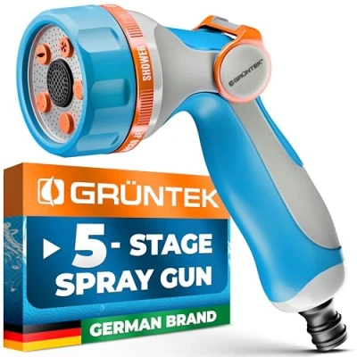Image of GRÜNTEK Ultralight Spray Gun, Hose Multi Shower with 5 Jet Types, Garden Ergonomic Handle and Comfortable Thumb Control