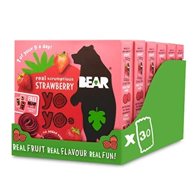 Image of BEAR Strawberry Yoyos Dried Fruit Rolls Healthy Vegan 20g (30 packs)