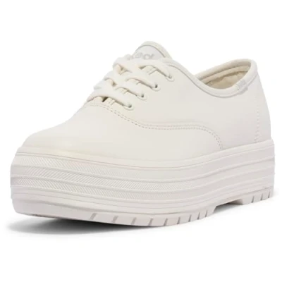 Image of Keds Women&#039;s The Platform Lug Lace Up, White Leather, 5.5 UK