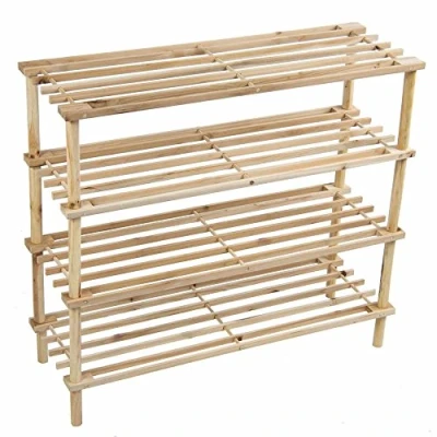Image of PRIMA HOUSEWARES Wooden Shoe Boot Trainer Rack Storage Shelf Organiser Stand Unit Natural 4 Tier, Wood