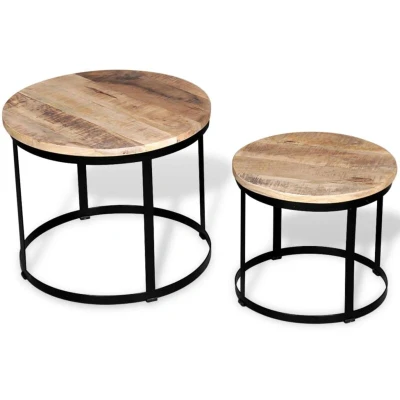 Image of vidaXL Two Piece Coffee Table Set Rough Mango Wood Round 40 cm/50 cm