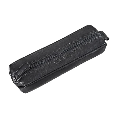 Image of STILORD &#039;Quinn&#039; Leather Pencil case Round Vintage Pen Holder Pouch roll Large Ladies Men Genuine Leather, Colour:Black