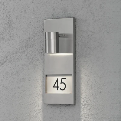 Image of Modena Outdoor Modern House Door Number Wall Light Stainless Steel, IP44
