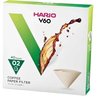 Image of Hario Paper Coffee Filters for V60 Dripper, Compatible with Size 02, Natural, 40 Pack