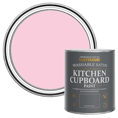 Image of Rust Oleum Pink Scrubbable Kitchen Cupboard Paint in Satin Finish My Husband Said No 750ml