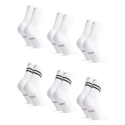 Image of DANISH ENDURANCE Tennis Crew Socks, Cotton Striped Sports Gym Cushioned Black Grey &amp; White for Men Women, 3 or 6 Pack, Multicolour (3xBlack Stripes, 3xWhite), 8
