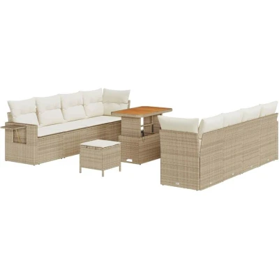 Image of vidaXL 11 Piece Garden Sofa Set with Cushions Beige Poly Rattan Acacia