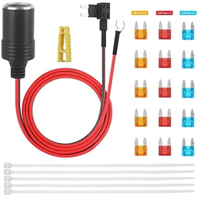 Image of Car Cigarette Lighter Extension socket adapter to fuse Tap Holder Lead with 5A/10A/15A full kit (S)