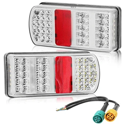 Image of DARKGUARD 2 x LED Trailer Tail Lights with Fast Connector, 12V Waterproof Rear Light Set, 7 Functions Include Stop Position Indicator Fog Reverse License Reflector