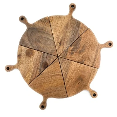 Image of Carousel Home 6 Piece Wooden Selection Board Round Mango Wood Sharing Platter Graze Snack Serving Boards for Appetisers 30cm