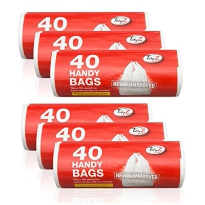 Image of Tidyz 6 Packs Of 40 Handy Bags Carrier Fits 15L Pedal Bin Extra Strong Tie Handle 240 In Total