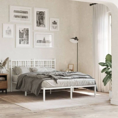 Image of vidaXL Metal Bed Frame without Mattress with Headboard White 140x190cm